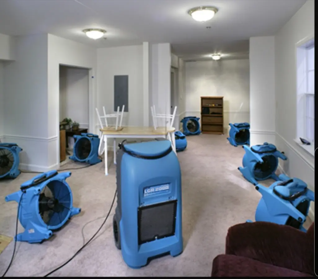 Air movers and dehumidifier setup for Water Extraction & Removal in Island Lake